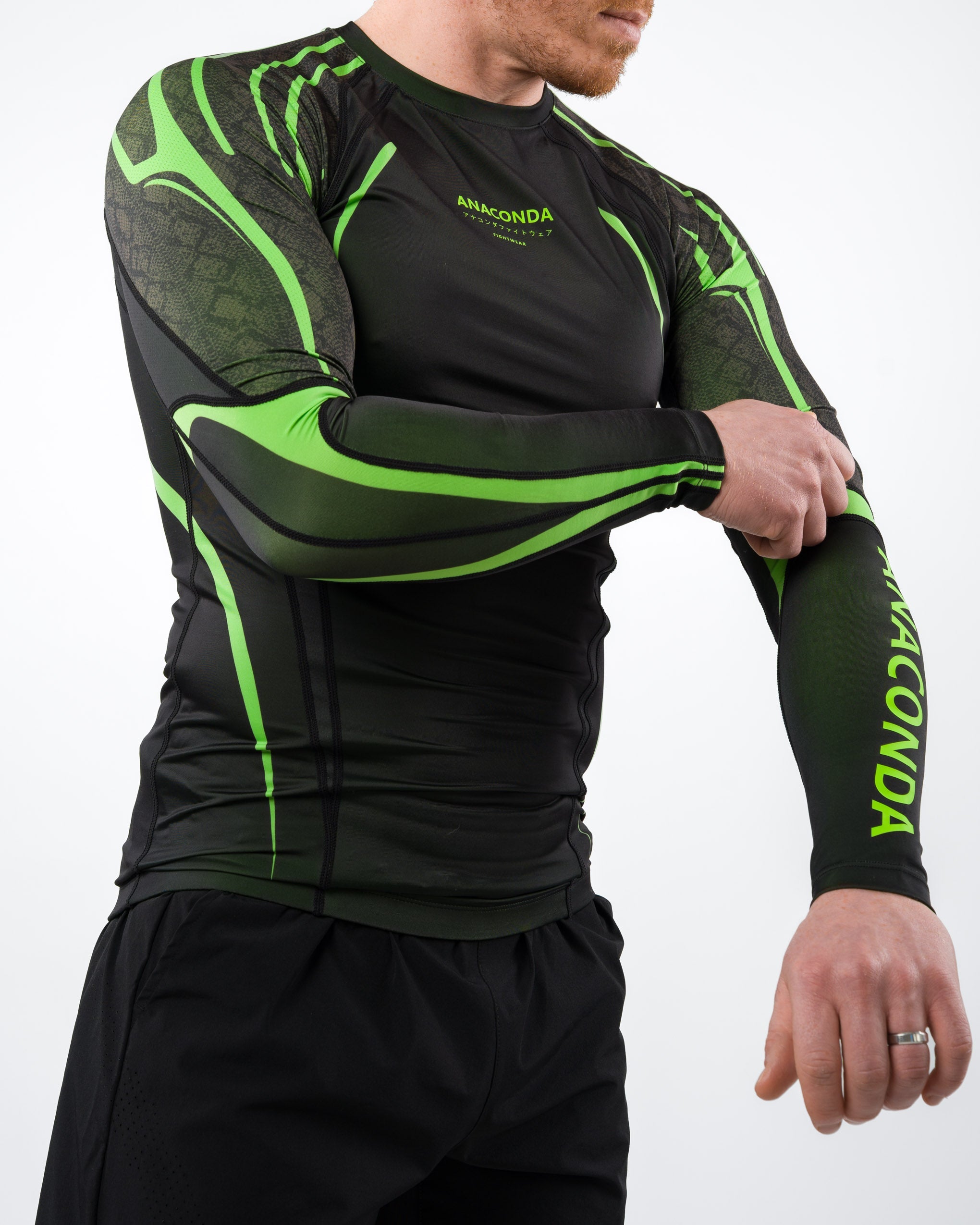 Anaconda Evolution Long Sleeve Rashguard in Black & Green for BJJ
