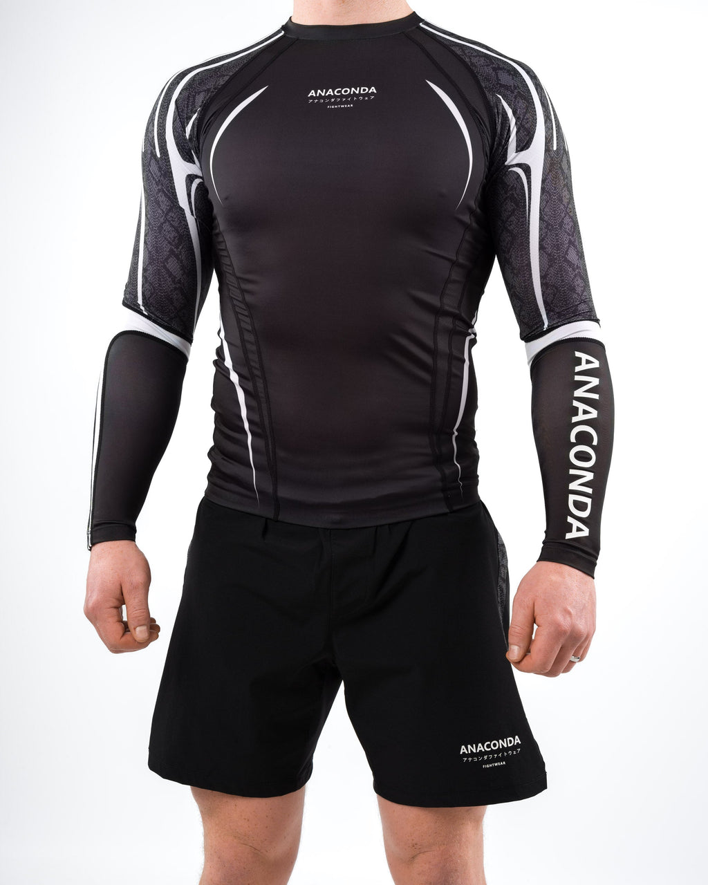 Anaconda Long Sleeve Fighter Rashguard Black White for MMA Training